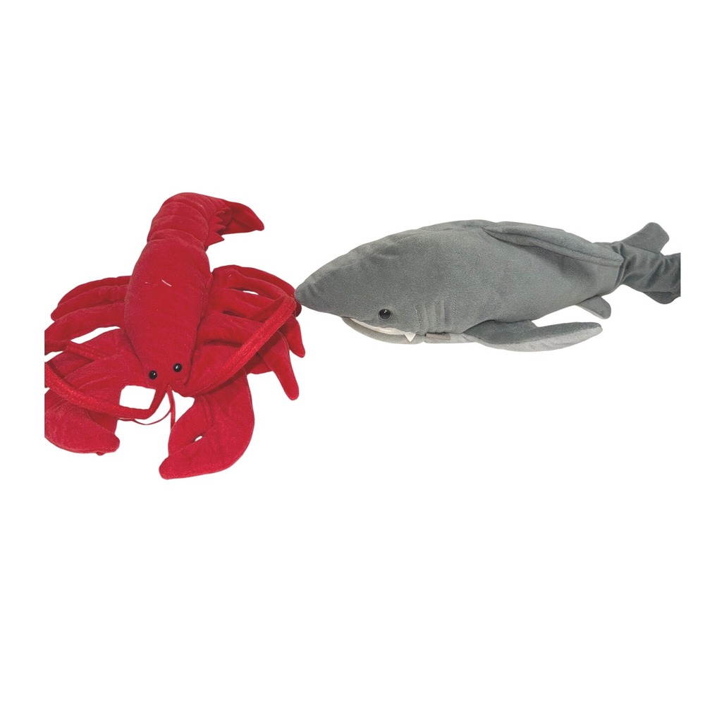 Folkmanis Sea Creature Plush Set Red Lobster and Grey Shark Stuffed Animals